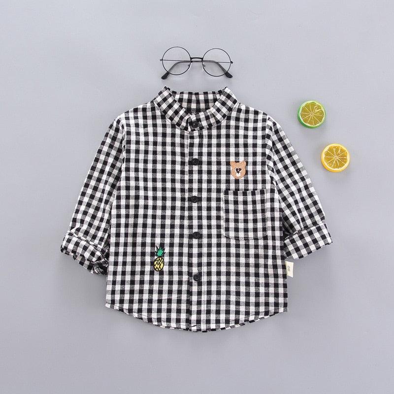 Camisa Infantil Masculina Xadrez Ursinho