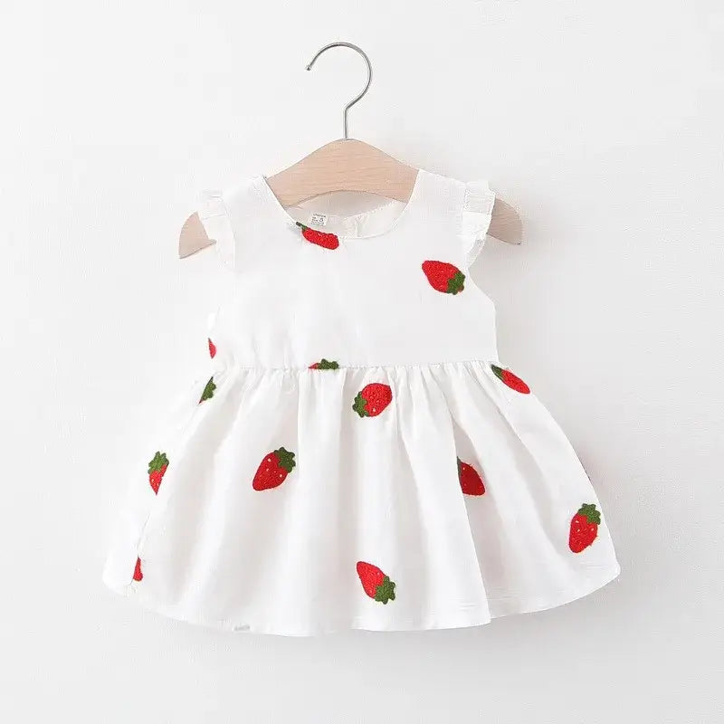 Vestido Infantil Bordado Cereja Morango