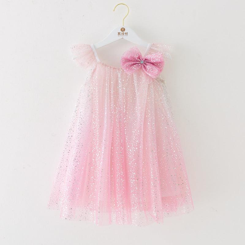 Vestido Infantil Tule Brilhante e Lacinho