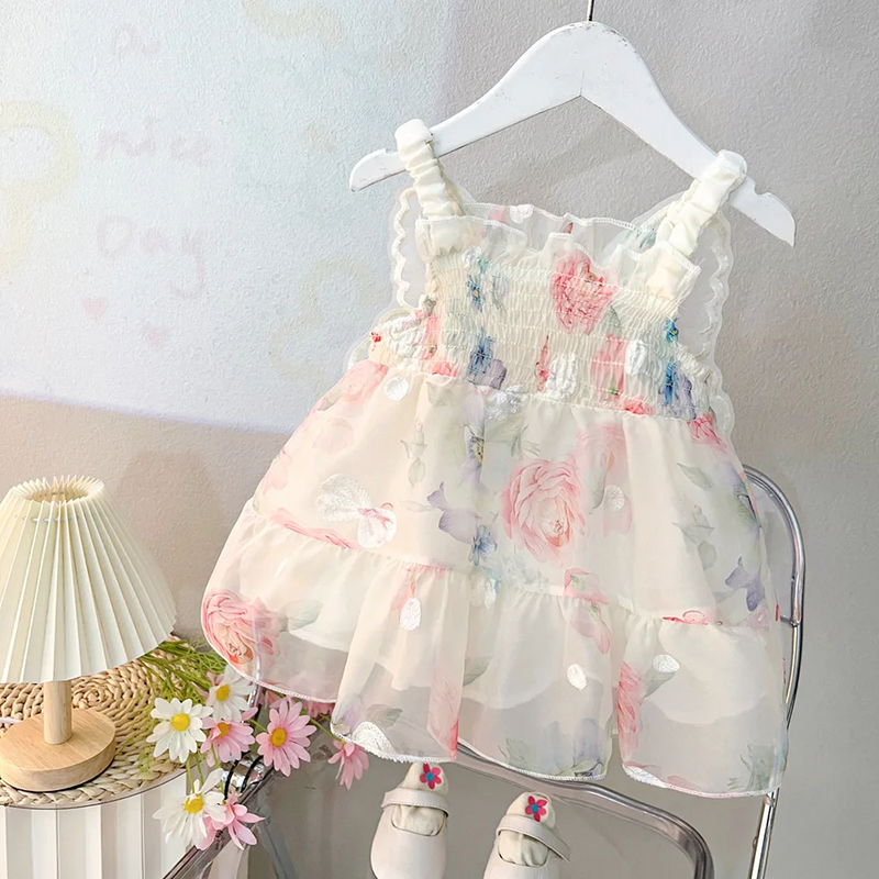 Vestido Infantil Asa de Borboletas Floral