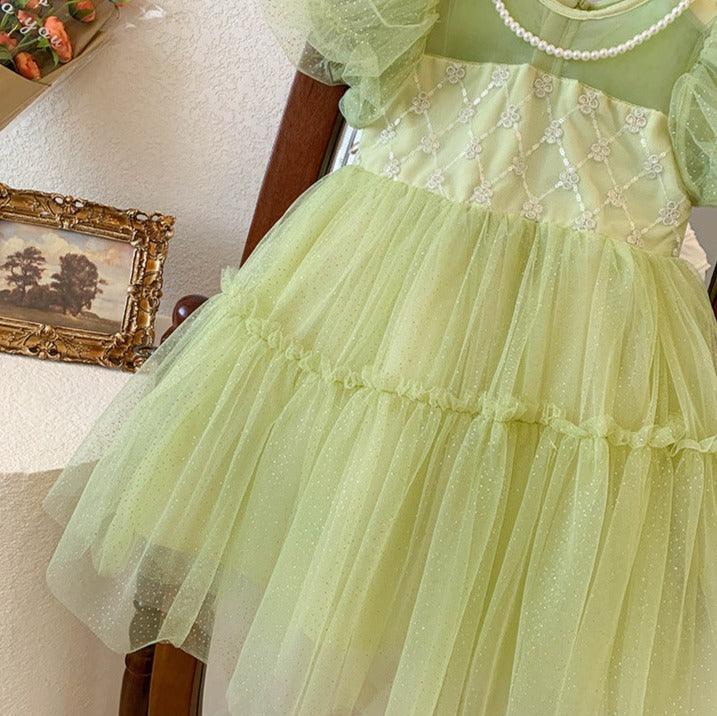 Vestido Infantil Verde Borboleta Brilhante