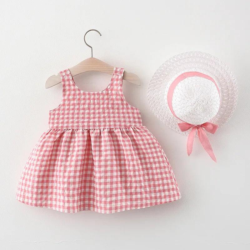 Vestido Infantil Xadrez + Chapéu