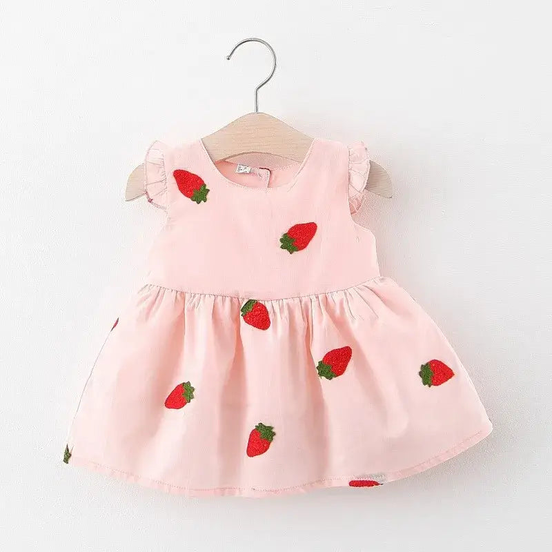 Vestido Infantil Bordado Cereja Morango