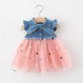 Vestido Infantil Jeans Tule Estrelinha