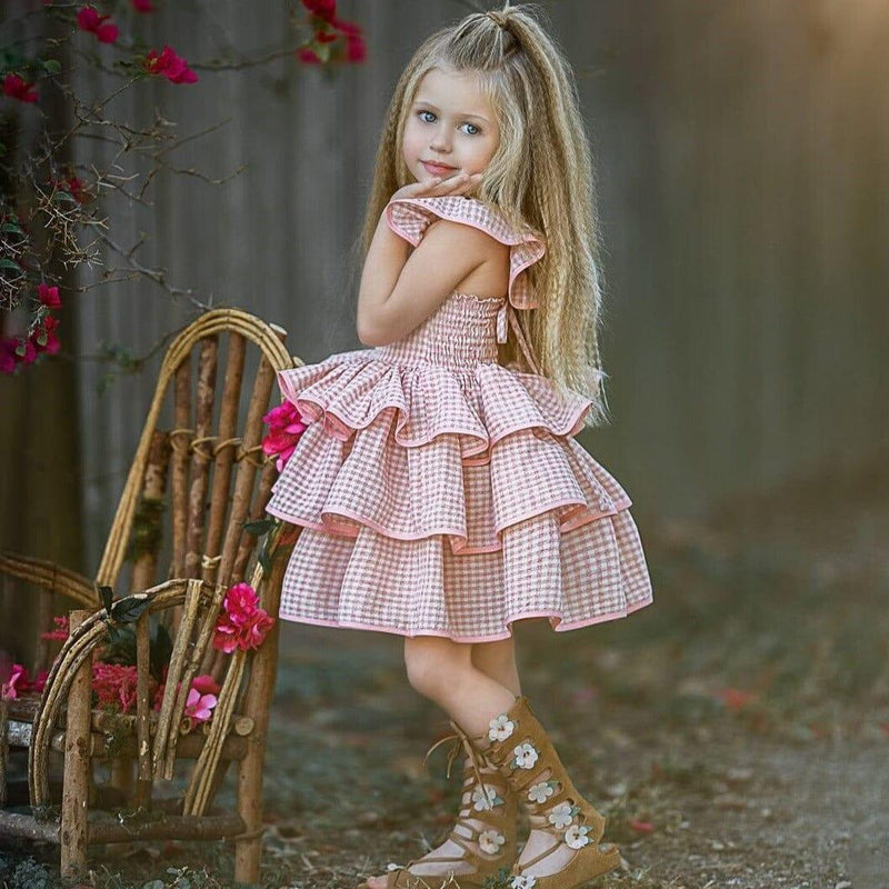 Vestido Infantil Rosa Xadrez