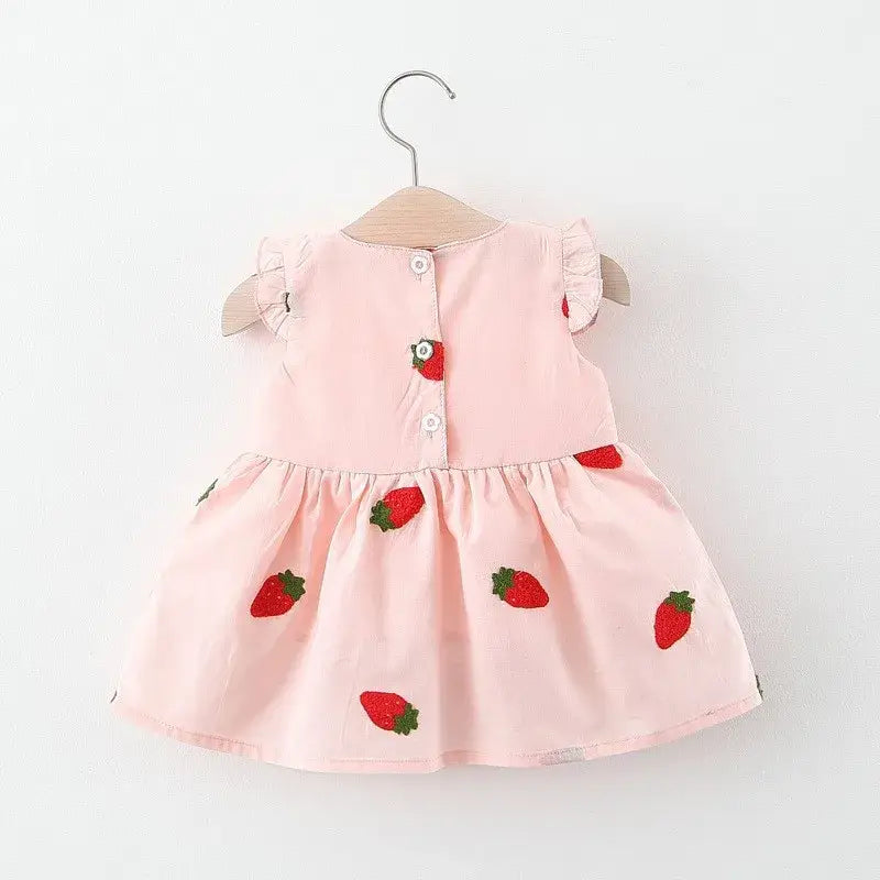 Vestido Infantil Bordado Cereja Morango