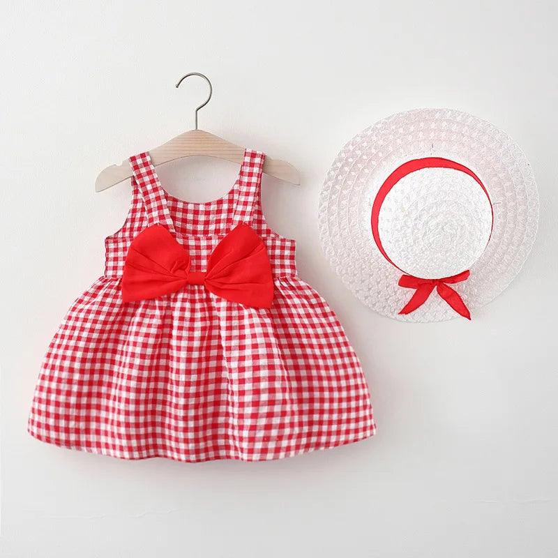 Vestido Infantil Xadrez + Chapéu