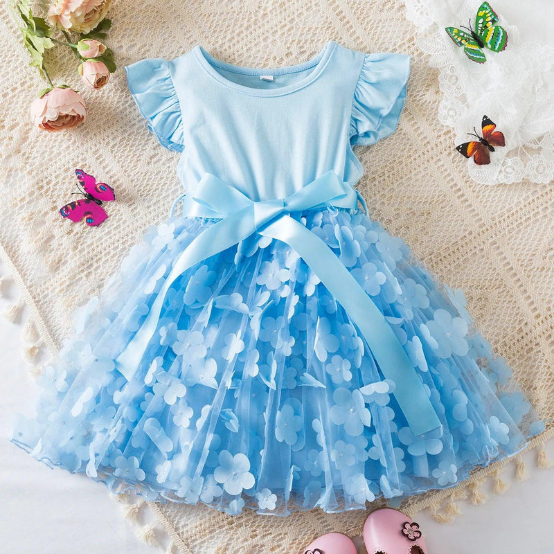 Vestido Infantil de Malha Tule Floral