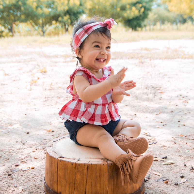 Conjunto Infantil Feminino Xadrez com Laço