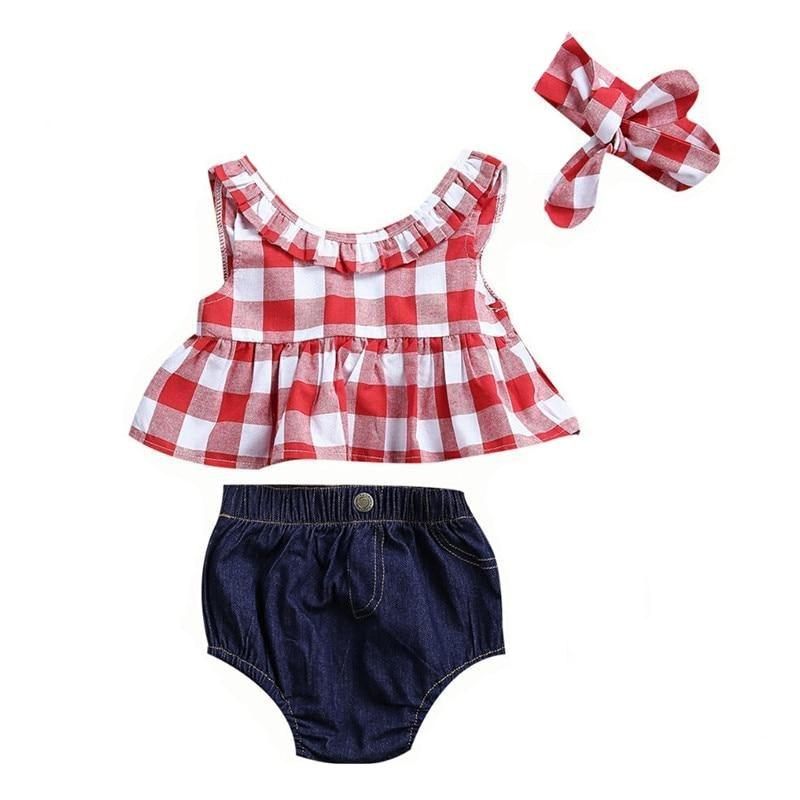 Conjunto Infantil Feminino Xadrez com Laço