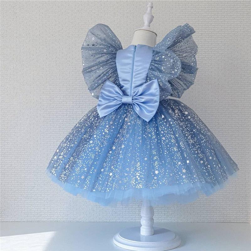 Vestido Infantil de Festa  Estrelinhas e Laço