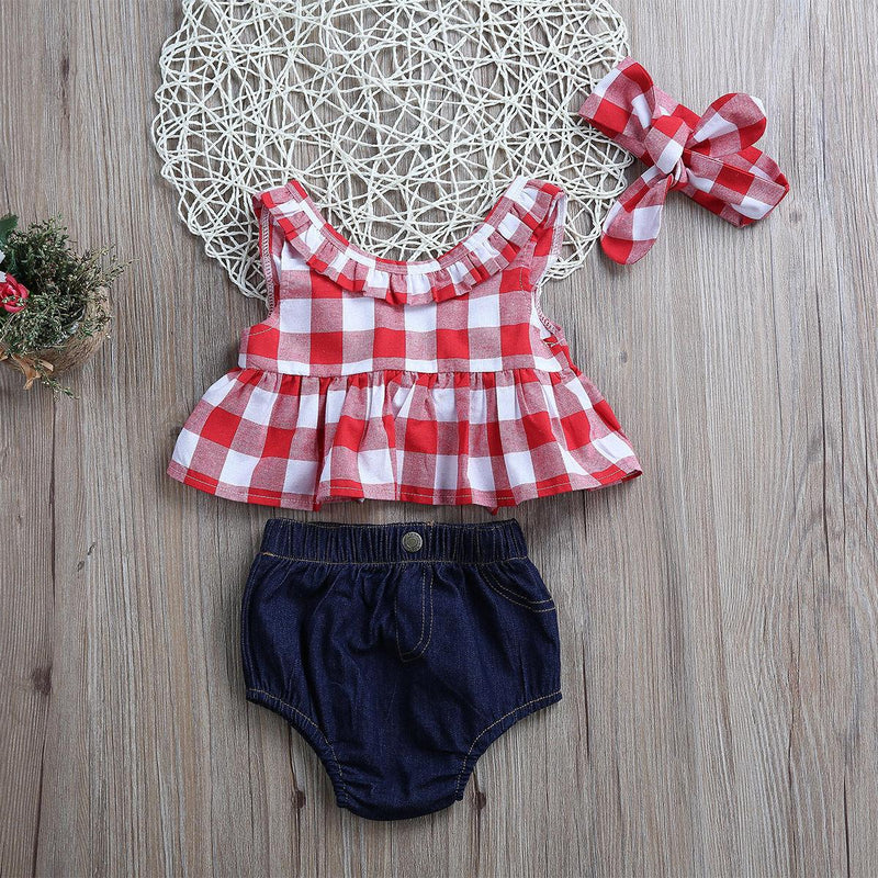 Conjunto Infantil Feminino Xadrez com Laço