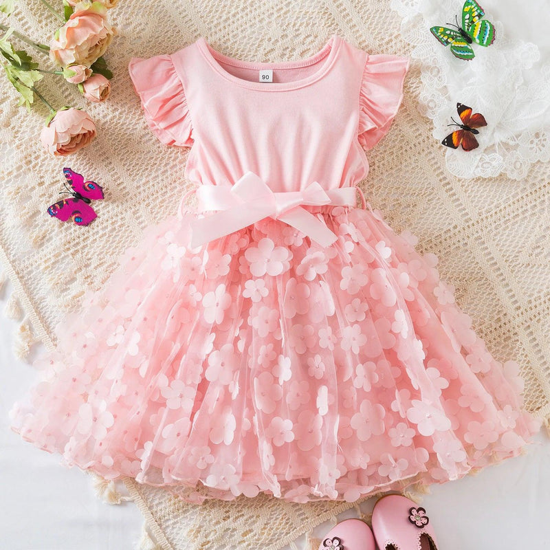 Vestido Infantil de Malha Tule Floral