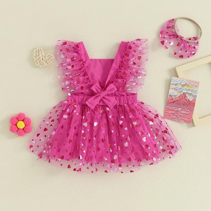 Vestido Infantil Tule Coraçãozinho e Faixa