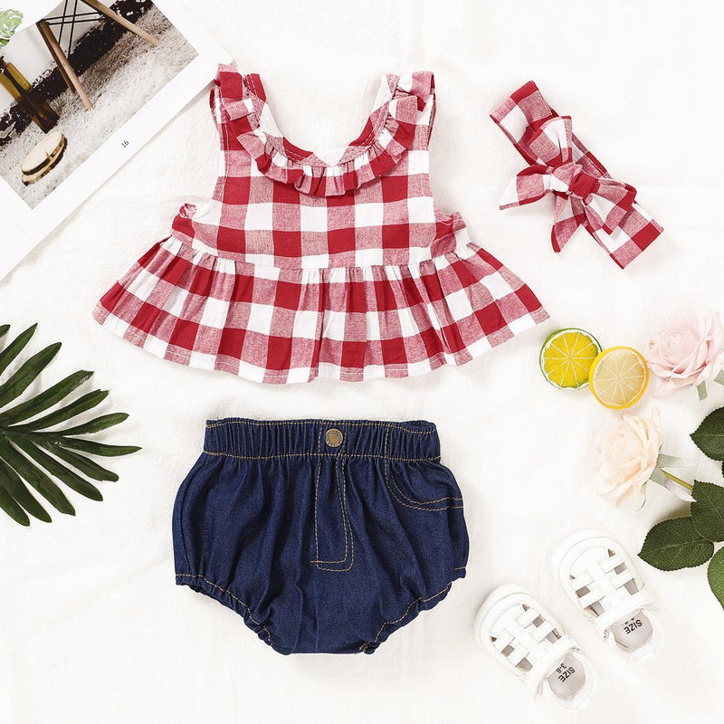 Conjunto Infantil Feminino Xadrez com Laço