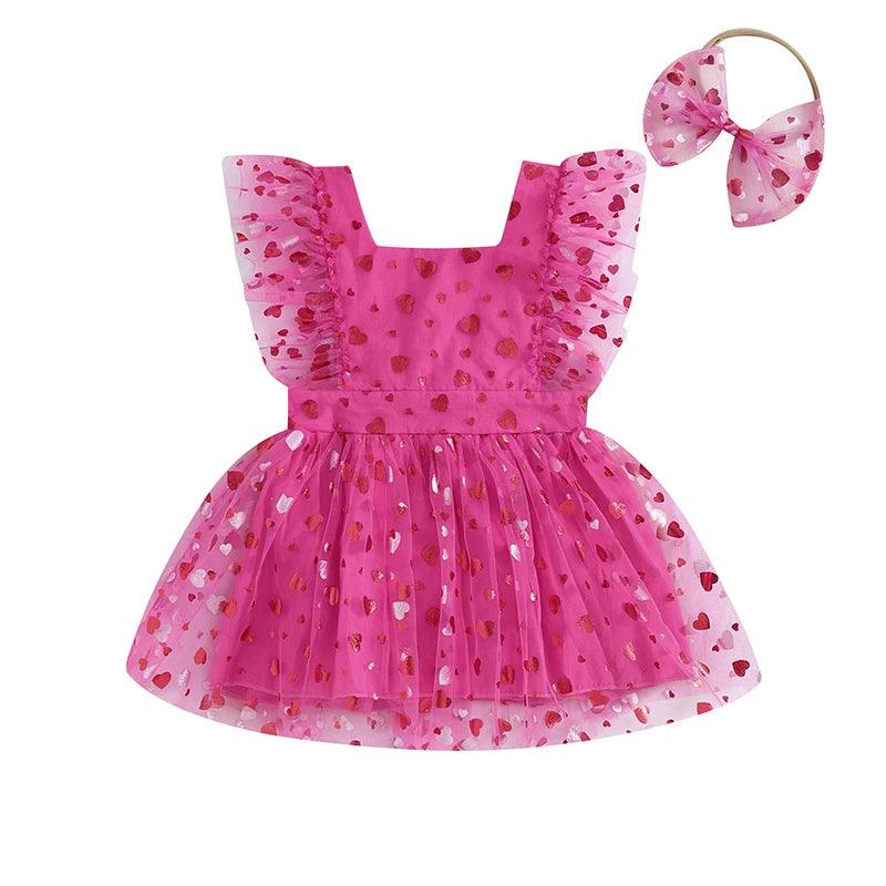 Vestido Infantil Tule Coraçãozinho e Faixa