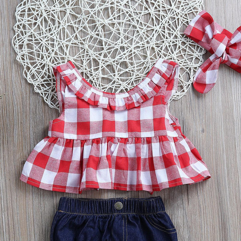 Conjunto Infantil Feminino Xadrez com Laço