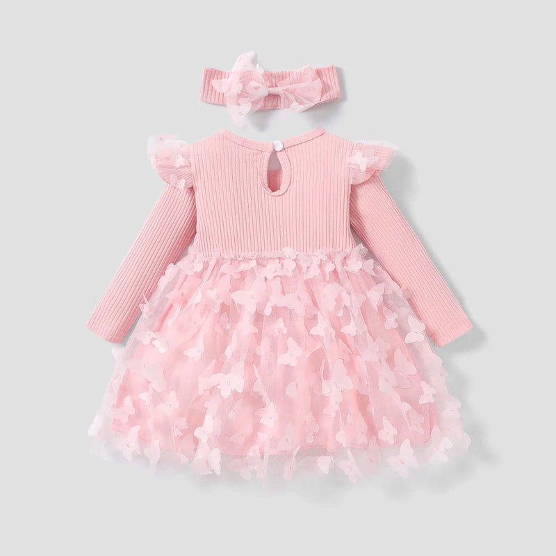 Vestido Infantil Borboletas Mangas + Tiara