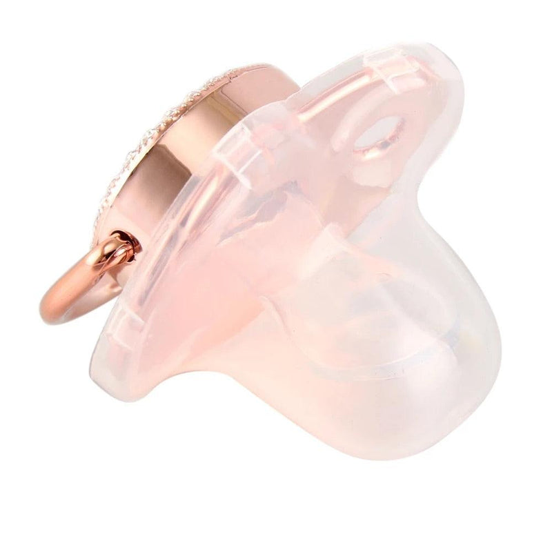 Chupeta Inicial Luxo Transparente Com Detalhe Rose + Prendedor