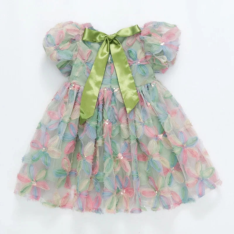 Vestido Infantil Flores Laço