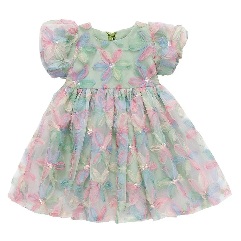 Vestido Infantil Flores Laço