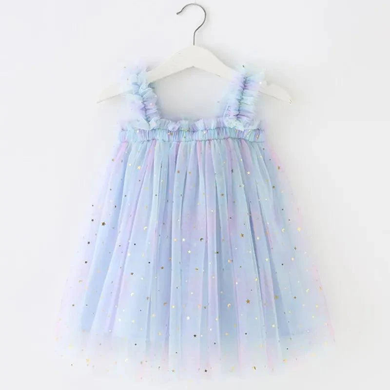 Vestido Infantil Tule Unicórnio Arco-íris