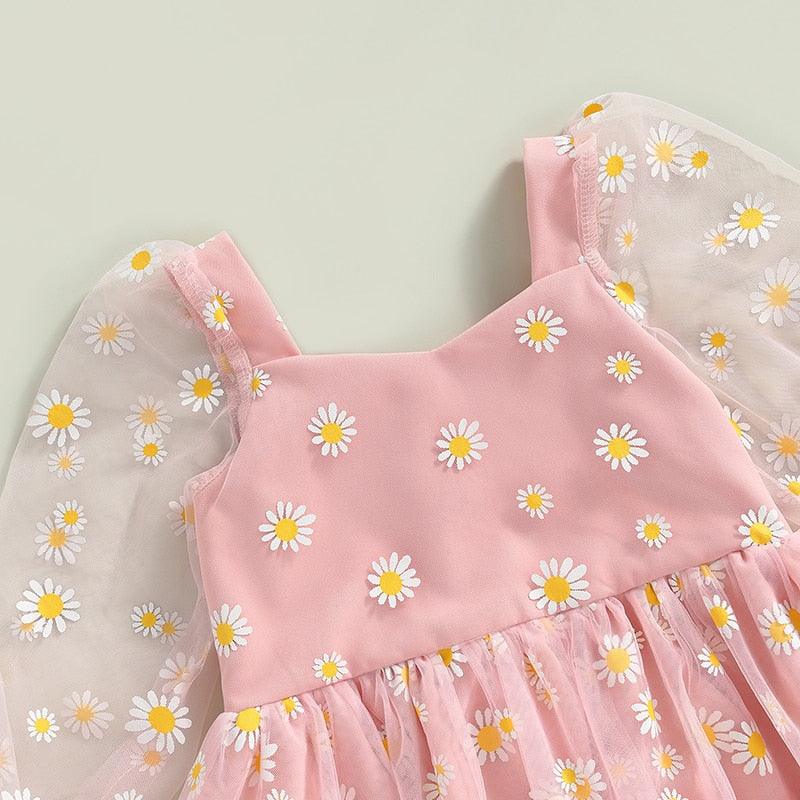 Vestido Infantil Margaridas Manga Longa