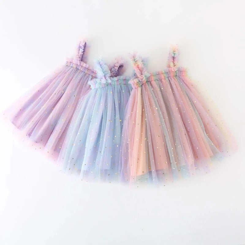 Vestido Infantil Tule Unicórnio Arco-íris