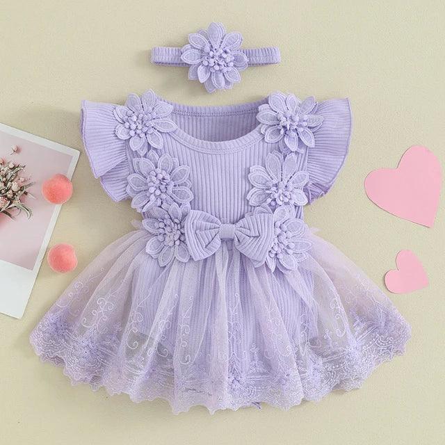 Romper Infantil Flores + Faixa