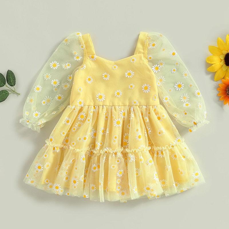 Vestido Infantil Margaridas Manga Longa