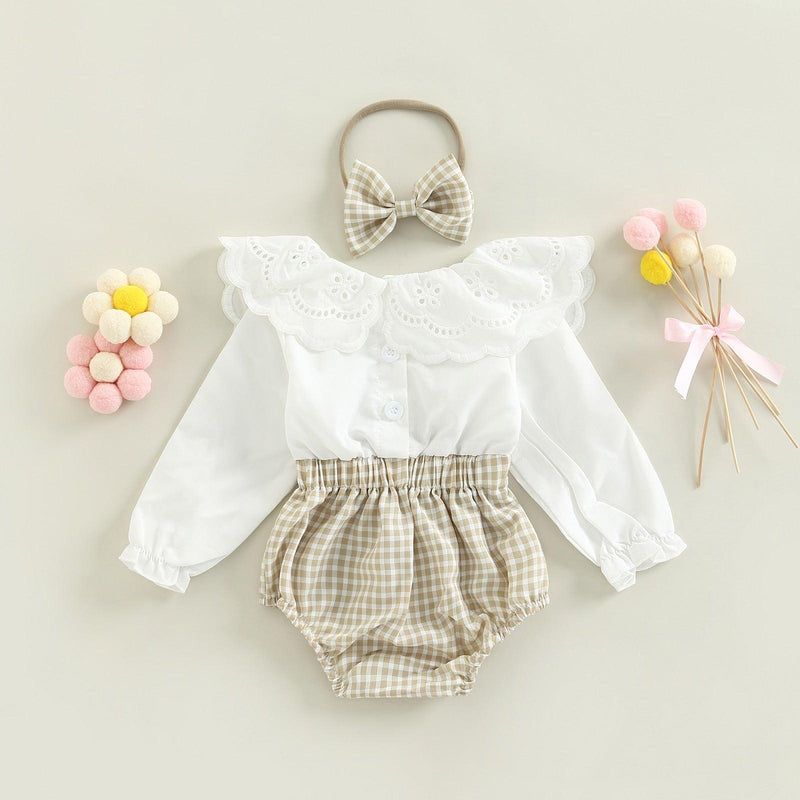 Romper Xadrez com Babado + Tiara