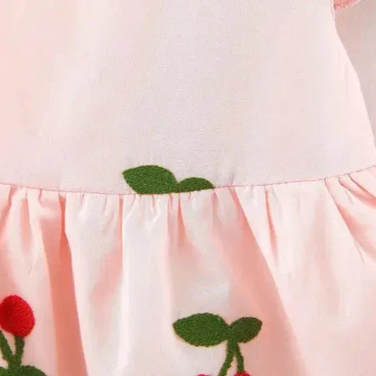 Vestido Infantil Bordado Cereja Morango