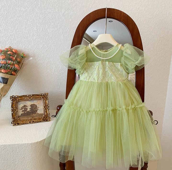 Vestido Infantil Verde Borboleta Brilhante