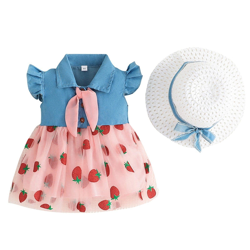 Vestido Infantil Jeans Golinha + Chapéu