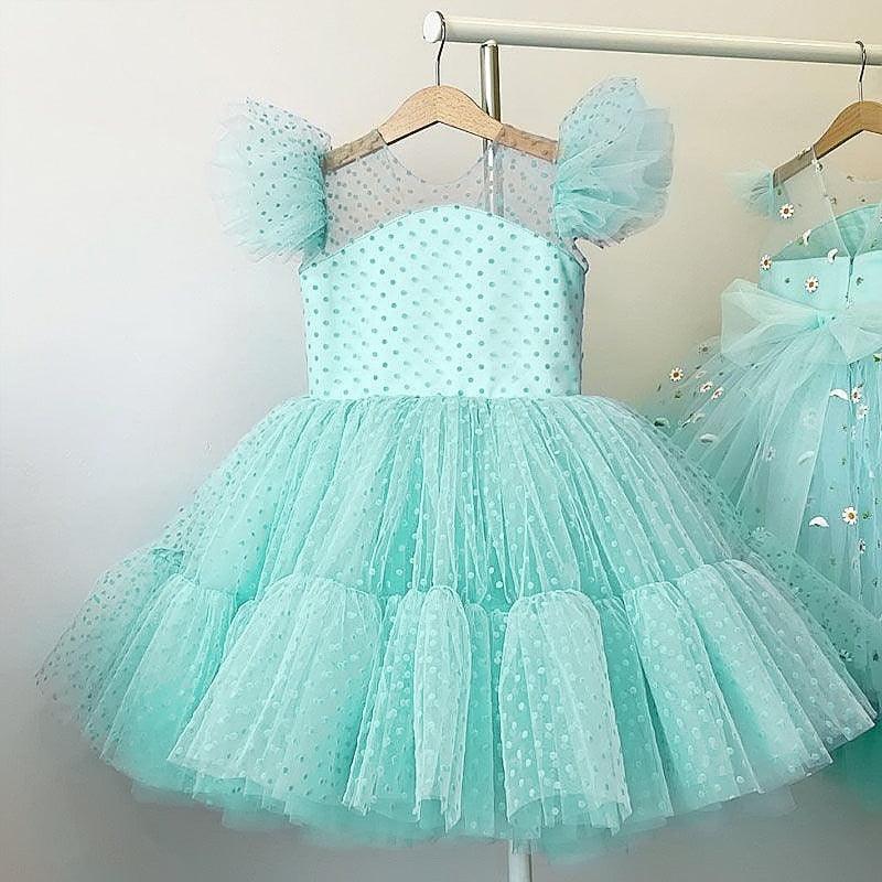 Vestido de Festa Infantil Tule Poá Babados