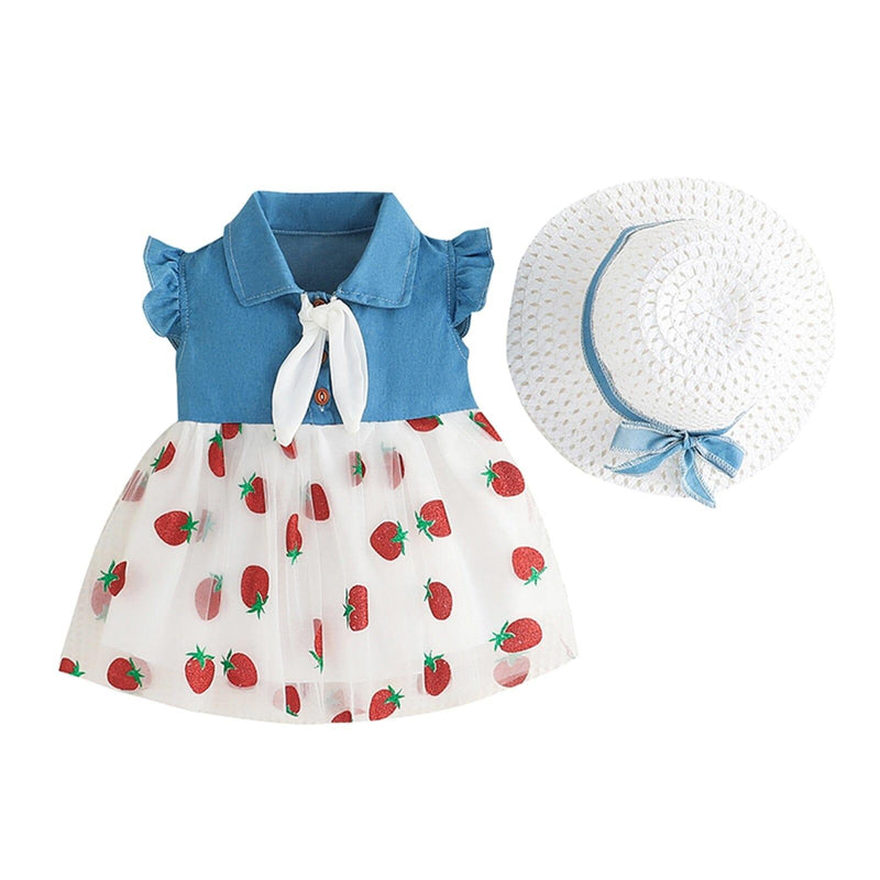 Vestido Infantil Jeans Golinha + Chapéu