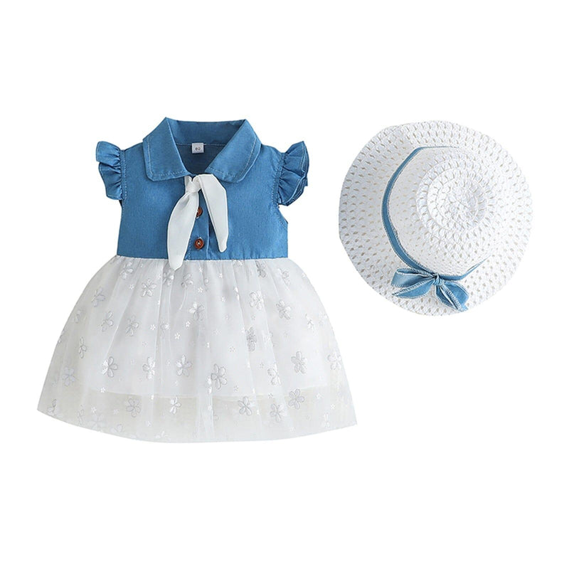 Vestido Infantil Jeans Golinha + Chapéu