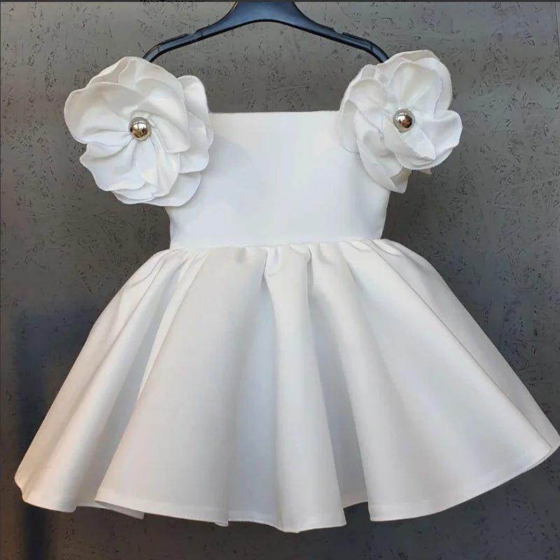 Vestido Infantil de Festa Acetinado Flor