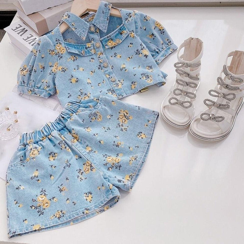 Conjunto Infantil Feminino Jeans Florido