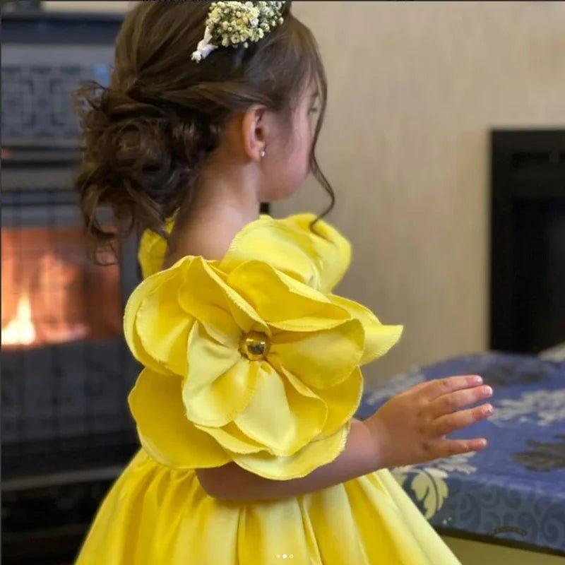 Vestido Infantil de Festa Acetinado Flor