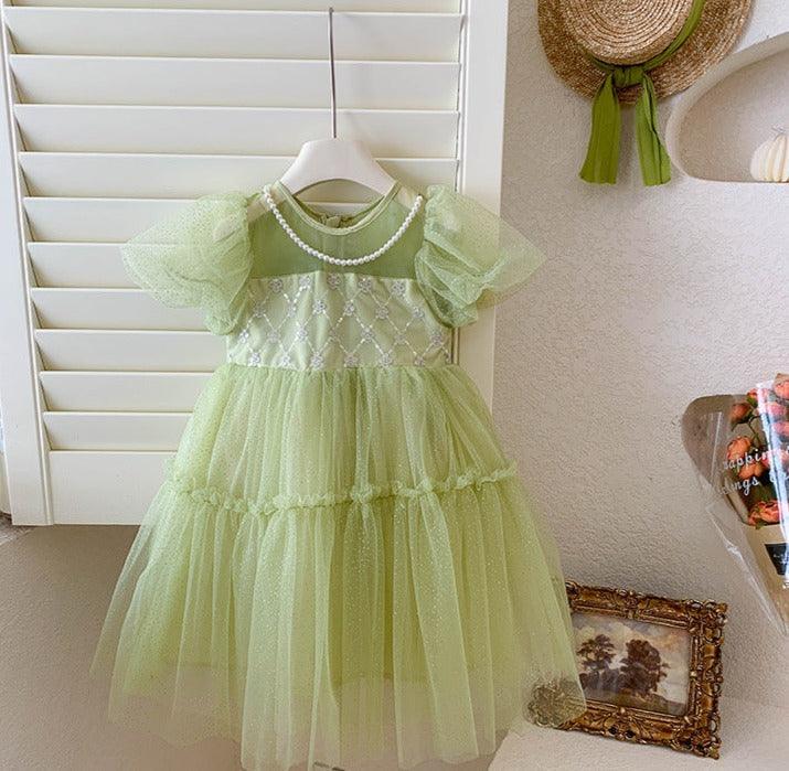 Vestido Infantil Verde Borboleta Brilhante