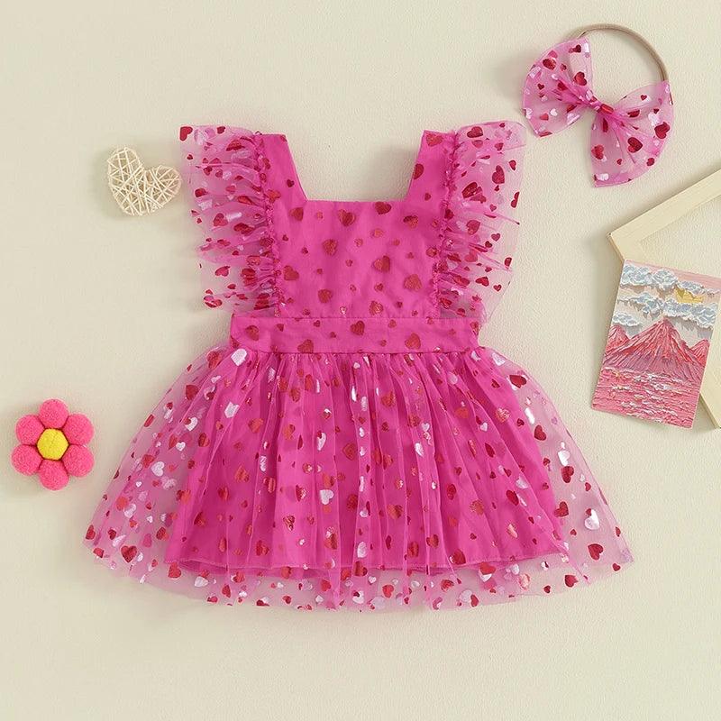 Vestido Infantil Tule Coraçãozinho e Faixa