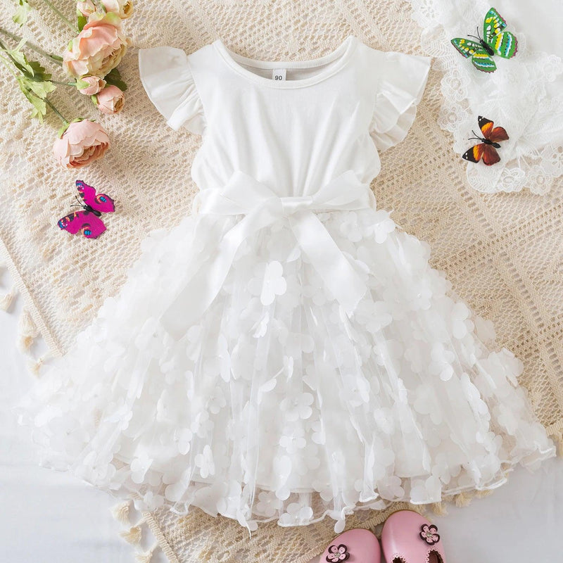 Vestido Infantil de Malha Tule Floral