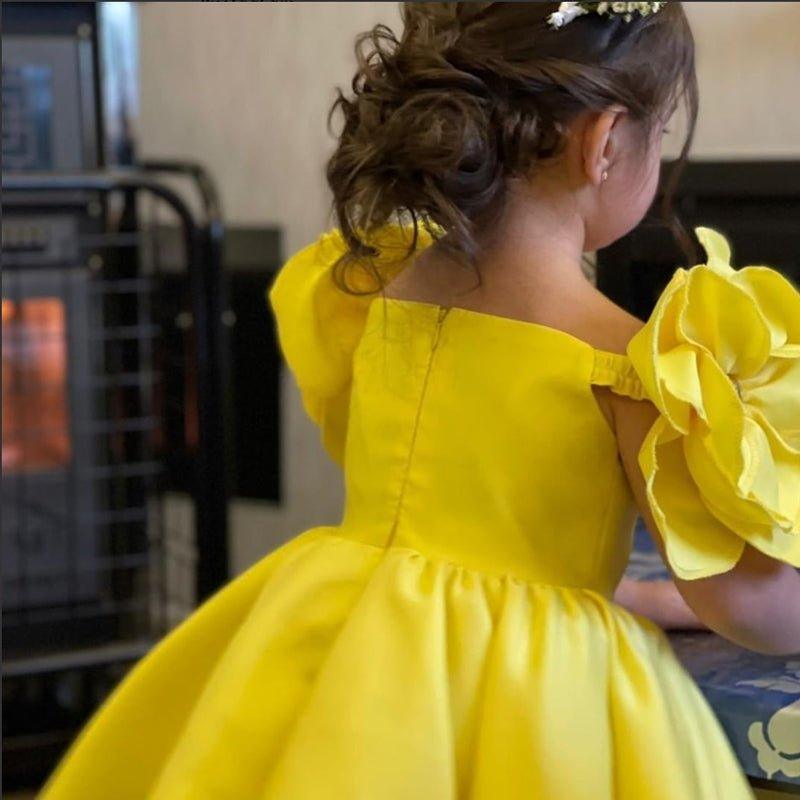 Vestido Infantil de Festa Acetinado Flor