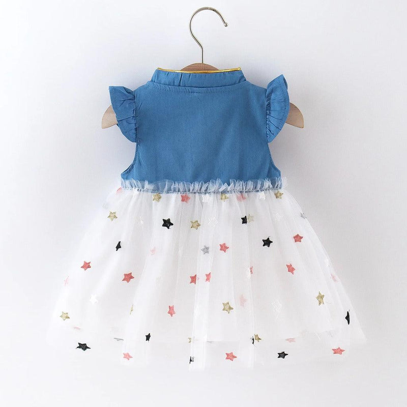 Vestido Infantil Jeans Tule Estrelinha