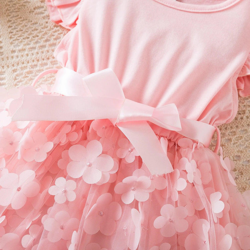 Vestido Infantil de Malha Tule Floral