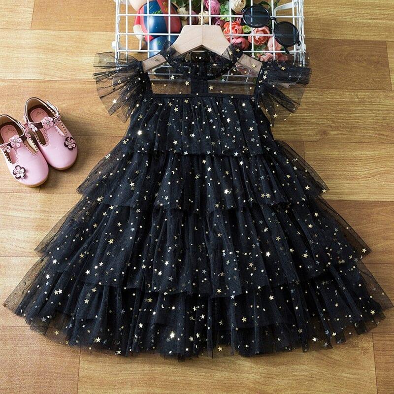 Vestido Infantil Babados Tule Estrelinhas