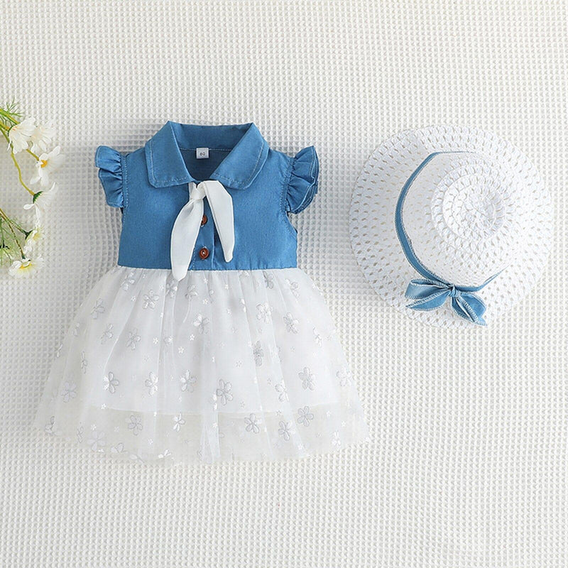 Vestido Infantil Jeans Golinha + Chapéu