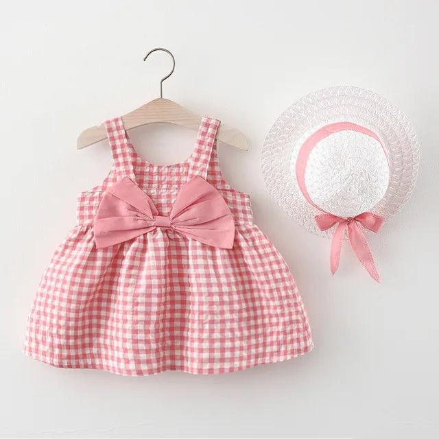 Vestido Infantil Xadrez + Chapéu