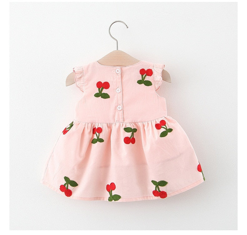 Vestido Infantil Bordado Cereja Morango